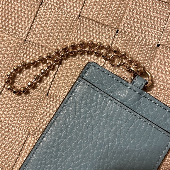 NWOT Coach id case/ luggage tag in blue pebbled leather, gold accents - Picture 3 of 5